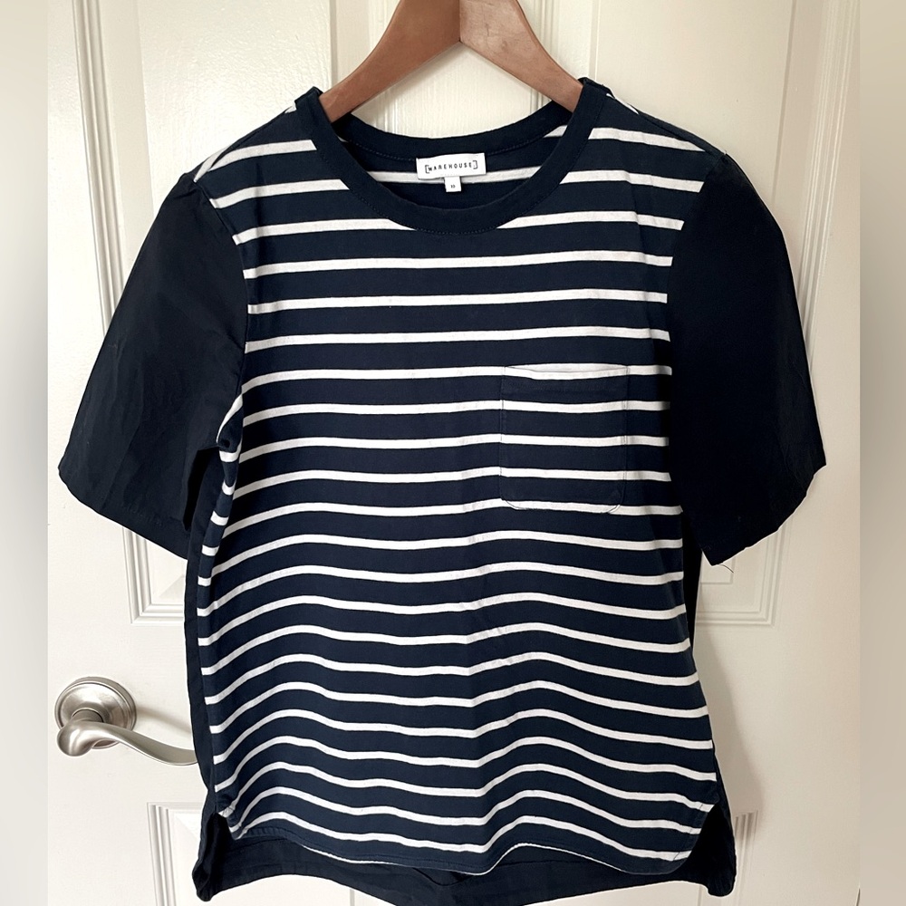 Warehouse Navy Striped T, US6, 100% cotton
